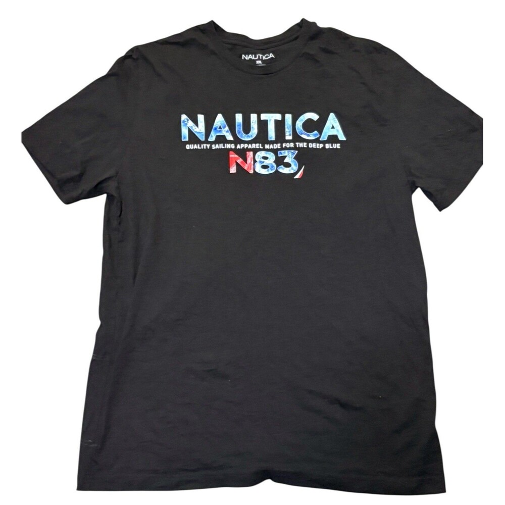 Vintage Nautica T-Shirt Men XXL Navy Blue NS 83 Deep Blue Ocean Spellout 90s Y2k